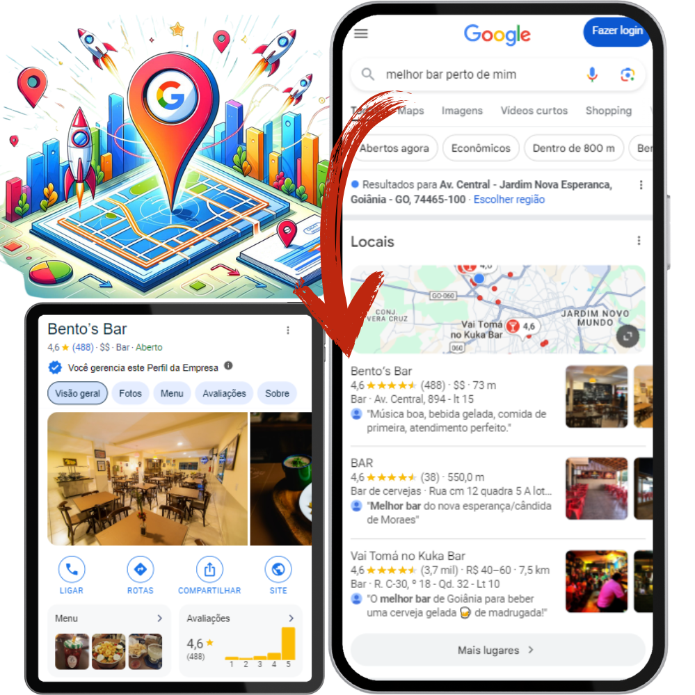 Bento's Bar aparecendo em primeiro lugar nas buscas do Google Maps